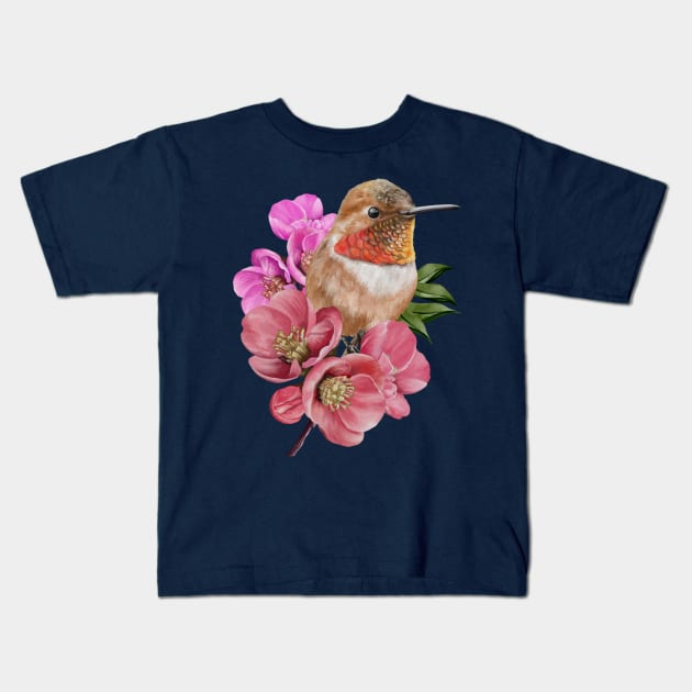 Humming bird with Sakura flowers Kids T-Shirt by Lewzy Design